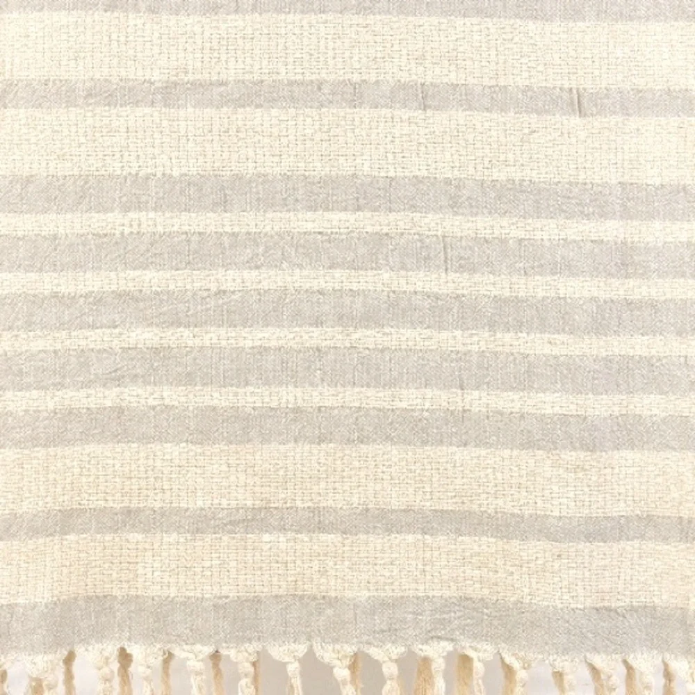 Organic Cotton Loom Weave Spa Bath Towel Gray Natural Stripe NEW Sensitive Skin